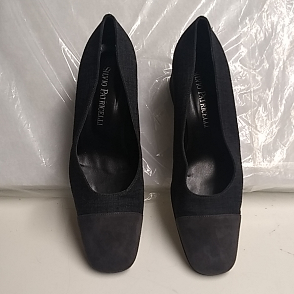 Silvio Paticelli Women Gray Fabric Suede Shoe Chunky Heel Size 10 - Picture 4 of 8